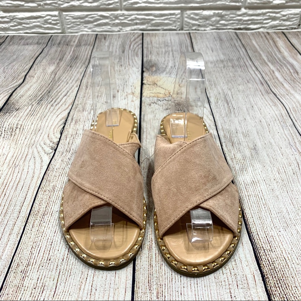 Maurices Mauve Faux Suede Saige Slides Gold Studs - Picture 2 of 5